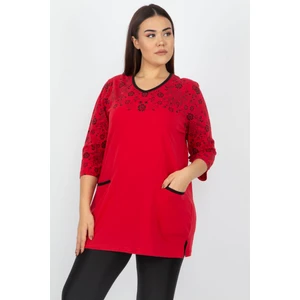 Kadın Kırmızı Pamuklu Kumaş Cep Detaylı Bluz 65N13707