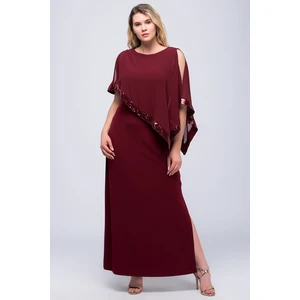 Kadın Bordo Şifon ve Payet Detaylı Abiye Elbise 65N23491