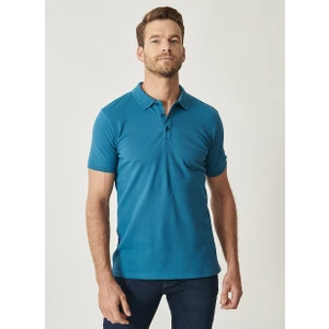 ALTINYILDIZ CLASSICS Erkek Havacı Mavi %100 Pamuk Kıvrılmaz Polo Yaka Slim Fit Dar Kesim Tişört
