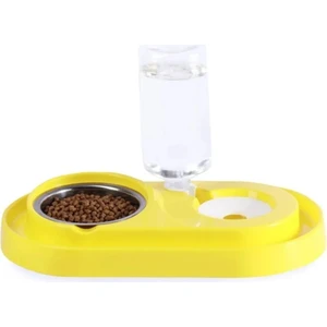 Tineke Hazneli Çelik Taslı Kedi-Köpek Mama ve Su Kabı Seti 500ML  1 Adet SARI