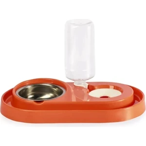 Hazneli Çelik Taslı Kedi-Köpek Mama ve Su Kabı Seti 500ML  1 Adet KIRMIZI