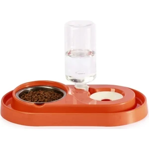 Tineke Hazneli Çelik Taslı Kedi-Köpek Mama ve Su Kabı Seti 500ML  1 Adet TURUNCU