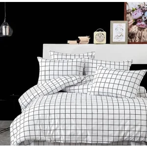 Snr Home Collection Beyaz Kareli Pamuklu Çift Kişilik Nevresim Seti (Çarşafsız)