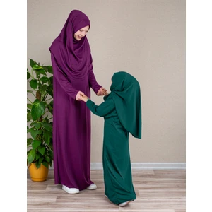 Dua' İs Anne Kız Kombin Namaz Elbisesi (Koyu Yeşil) ADET FİYATIDIR
