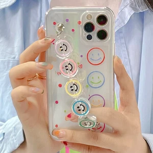 Galaxy S23 ile Uyumlu Kılıf Şeffaf Renkli Smile Color Zincir Aparatlı Süper Şeffaf Kılıf