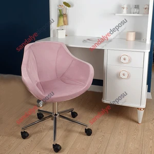 Focus Bilgisayar ve Çalışma Koltuğu Krom Yıldız Ayaklı (Pembe Kumaş)