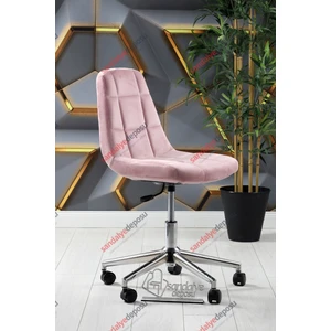 2 Krom Ayaklı Çalışma Koltuğu (Pembe Kumaş)