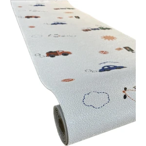 Renkli Duvarlar 50X280 cm (1,4m2) Trafik Temalı Kendinden Yapışkanlı Dokulu Esnek Silinebilir Çocuk Odası Duvar Sticker Kağıdı
