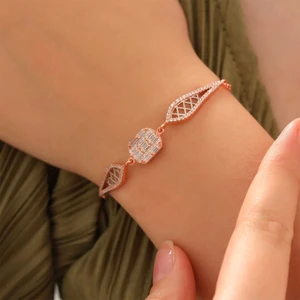 İpek Silver 925 Ayar Zirkon Taşlı Örgü Model Gümüş Bileklik Rose