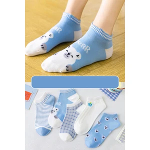 5 Çift Mavi Bear Çizgili Kısa Çorap