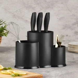 Siyah Rita Modern Tasarım Tezgah Üstü Kaşık ve Bıçak Standı - Dayanıklı Plastik Mutfak Düzenleyici (22,5x22x12 cm, Siyah)