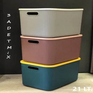 3 Adet 21 Lt Storage Mix  Çok Amaçlı Dolap Içi Düzenleyici Kutu - Oyuncak ve Çamaşır Sepeti