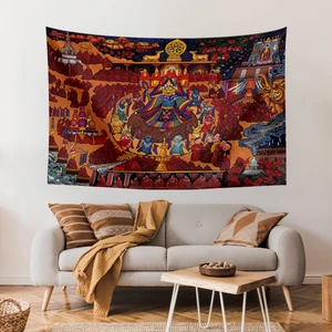 Tibet Etnik Desen Budist Thangka ve Mandala Bohem Duvar Örtüsü Halısı