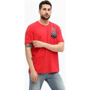 Owut Collection Kırmızı  Pamuk Palmiye Cep Detaylı Baskılı Basic Bisiklet Yaka Örme T-Shirt