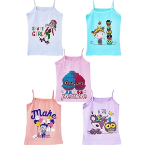 Hepsine Rakip 5li Kız Çocuk Ip Askılı Atlet Pamuklu Baskılı Rengarenk Kaliteli