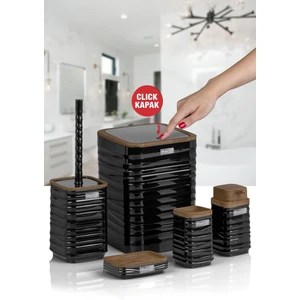 Okyanus Home Luna Siyah Ahşap Desenli Kare Banyo Seti Modern Tasarım 5'li Set