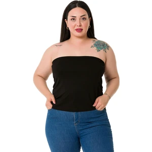 Disentis Modest Büyük Beden Straplez Viskon Siyah Body