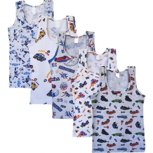 Hepsine Rakip 5li Erkek Çocuk Renkli Desenli Atlet %100 Pamuklu Neşeli