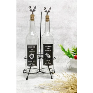 Geyik Mantar Tıpalı Şeffaf Cam Şişe ve Siyah Stant Siyah Etiket 750 ml