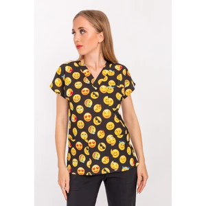 Nur Medikal Giyim Siyah Emojiler Desenli Likralı Doktor Hemşire Hastane Veteriner Aşçı Tek Üst Forma