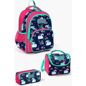 Coral High Kids Neon Mercan Lacivert Kuğu Desenli 3'lü Okul Çanta Seti SET0123402