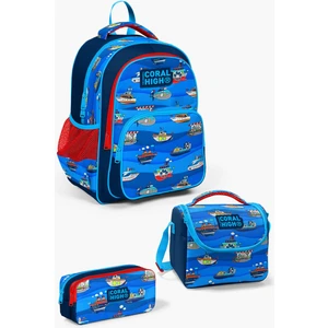 Coral High Kids Lacivert Mavi Gemi Desenli 3'lü Okul Çanta Seti SET0114416