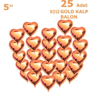 Patladı Gitti 25 Adet Rose Gold Kalp Folyo Balon 10 Inç