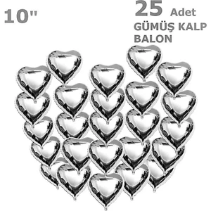 Patladı Gitti 25 Adet Gümüş Kalp Folyo Balon 10 Inç