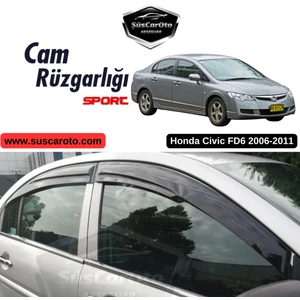 ŞüsCarOto Aksesuar Honda Civic Fd6 2006-2011 Uyumlu Mugen Cam Rüzgarlığı Seti Piano Black 4'lü