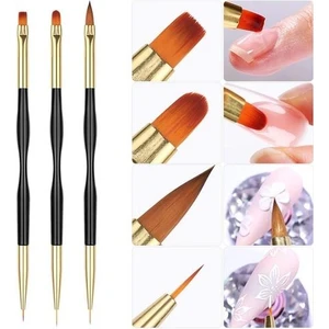 Akrilik Çift Taraflı Sanat Çizim Tırnak Jel Fırçası 3'lü Set