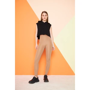 Thiff Gymwear Camel Yüksek Bel Sıkılaştırıcı Toparlayıcı Dalgıç Kumaş Spor Günlük Tayt