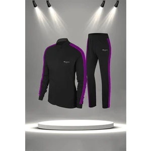 Poseidon Storm Büyük Beden Kadın Siyah Supra Penye Kumaş Fit Regular Kalıp Yürüyüş Koşu Eşofman Seti  (4XL-10XL)