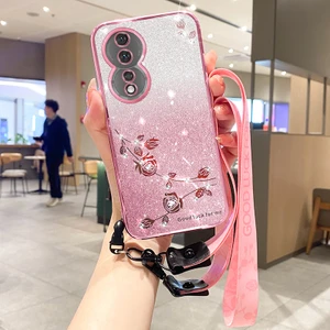 Honor 90 Telefon Kapağı Kabuk Gradyan Renkli Parıltılı Rhinestone Tpu Toz Geçirmez Telefon Kılıfı Kayış (Yurt Dışından)