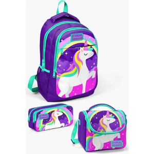 Coral High Kids Mor Su Yeşili Unicorn Desenli 3’lü Okul Çanta Seti SET0114376