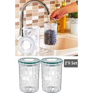 Meleni Home 2'li Set Süzgeçli Zeytinlik - Zeytin Turşu Saklama Kabı 1,5 Lt
