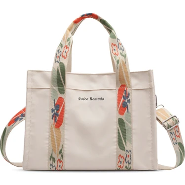 Swico Remado Kadın Günlük Vintage Omuz Çantası Tote Çanta - Beyaz (Yurt