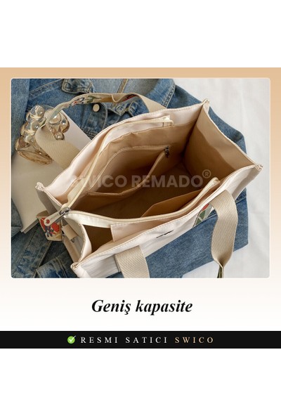 Swico Remado Kadın Günlük Vintage Omuz Çantası Tote Çanta - Beyaz (Yurt Dışından)