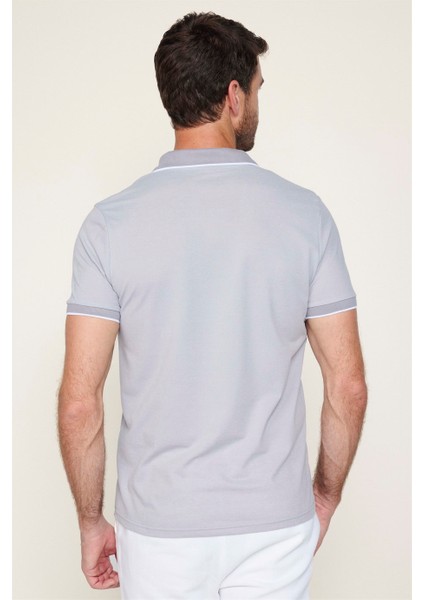 Erkek Slim Fit Fermuarlı Polo Yaka Pike Pamuklu Gri Tişört indirimleri