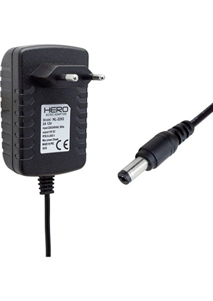 12 Volt - 2 Amper Plastik Kasa Priz Tipi Siyah Renk Adaptör 5.5*2.5 Uç Mini Cihaz Adaptörü