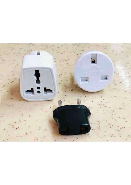 Ingiliz Dubai Amerika Katar Kıbrıs Fişinden Türkiye Fişine Çevirici Adaptör 3 Tane Beyaz Avrupa Uç