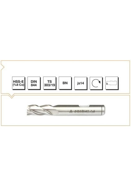 Hsse Dın 844/BN Parmak Freze 16MM Kısa