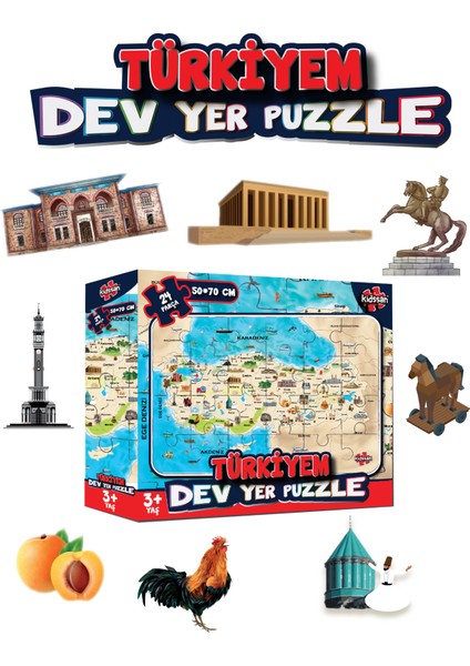 Türkiyem Dev Yer Puzzle 50*70 cm 24 Parça