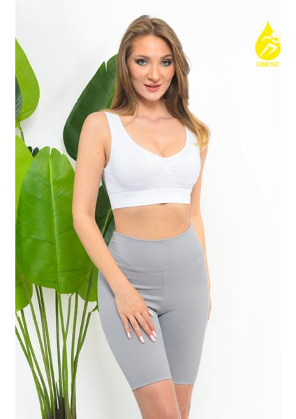 Kadın Modal Crop Top Büstiyer Toparlayıcı Kalın Askılı Seamless Dikişsiz Örme Bustiyer