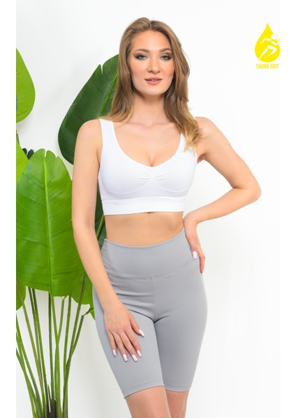Kadın Modal Crop Top Büstiyer Toparlayıcı Kalın Askılı Seamless Dikişsiz Örme Bustiyer