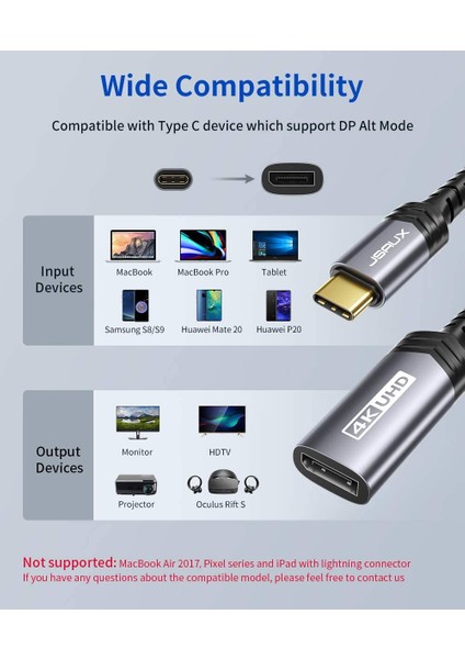 Usb-C Type C To Displayport Çevirici Dönüştürücü Adaptörü 4K@60Hz, C - Display Port Kablosu MacBook Pro ile Uyumlu, Surface Book, Dell Xps, Samsung Galaxy S21 S20 Note 20 Uyumlı CV0028 0.28  Gri