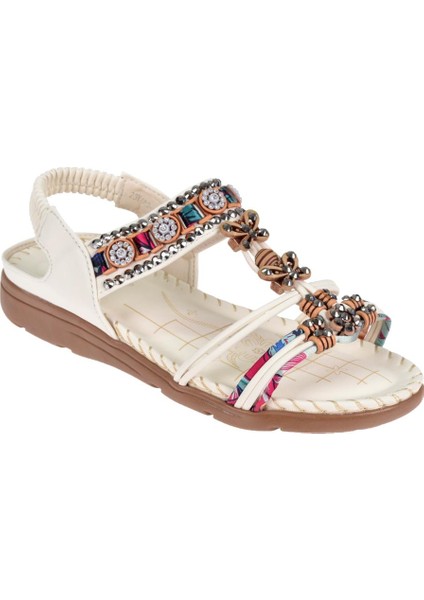 Taşlı Comfort Kadın Sandalet GJ-15083 Beyaz