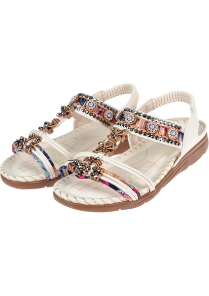 Taşlı Comfort Kadın Sandalet GJ-15083 Beyaz fırsatları