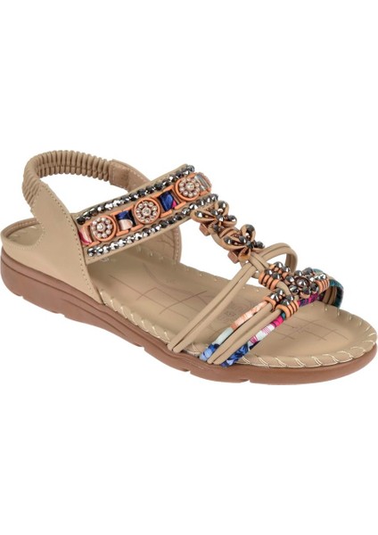 Taşlı Comfort Kadın Sandalet GJ-15083 Bej