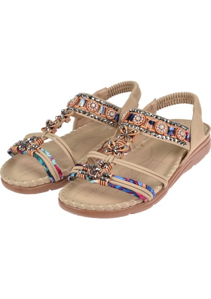 Taşlı Comfort Kadın Sandalet GJ-15083 Bej fırsatları