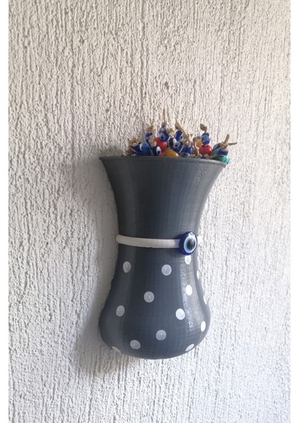 Puantiyeli Renkli Boncuklu Yarım Saksı Duvar Balkon Kapı Süsü